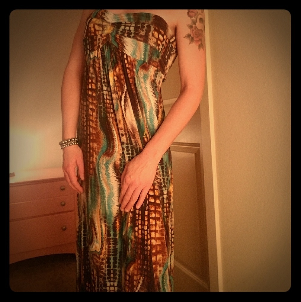 Long Brown Print Dress